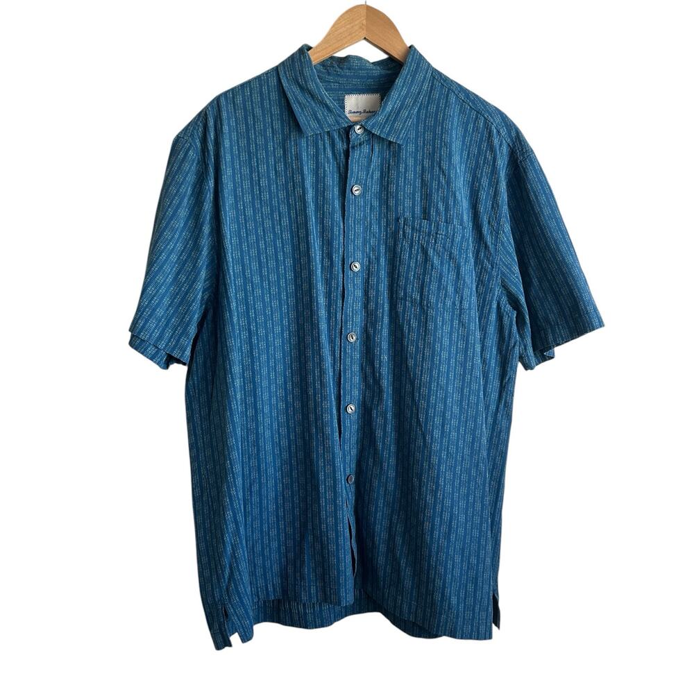 Tommy‎ Bahama Mens Shirt XL Teal Pattern Button Up Preppy Classic Office Travel